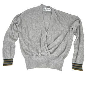 Dragonfly Boutique Faux-Wrap V-Neck Sweater Gray Striped Cuff Sz. XS